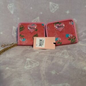 Juicy Couture Pink Cherry Heart Zip Wallet with Gold Chain